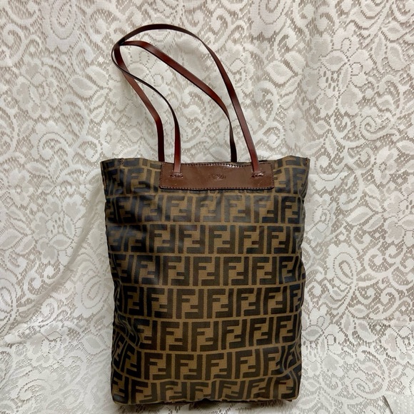 Vintage Fendi Zucca Brown Canvas Tote Hand Bag 14in x 13in x 4in - Picture 12 of 13